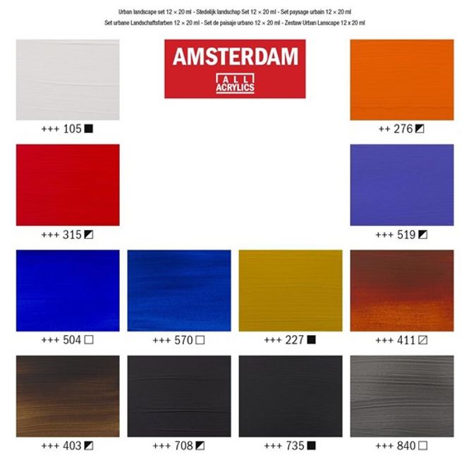 Hovedbilde Amsterdam - Acrylic Standard - 20ml - Sett 12 ass Urban landskap