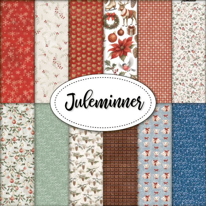 Hovedbilde Papirdesign - 12x12 -  PD 1709->1726 - Juleminner - Alle ark i serien 18stk