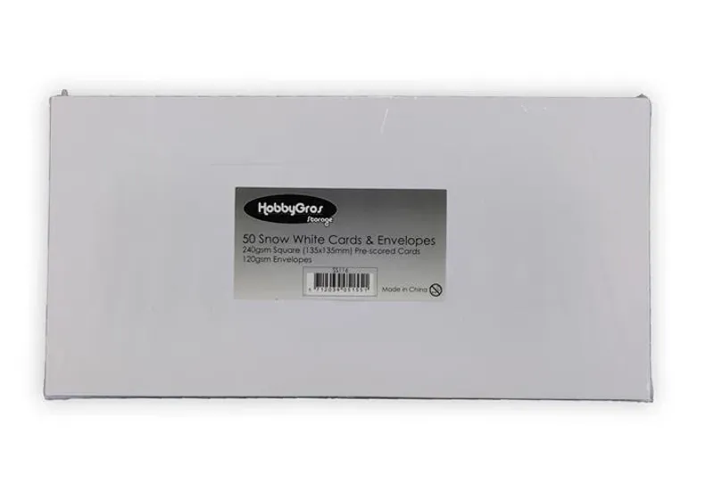 HobbyGros - Cards & Envelopes - 13,5x13,5cm - Snow White - 50pk
