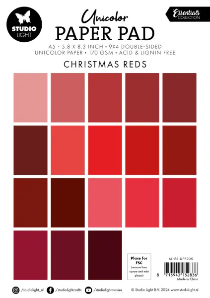 Studio Light - PP205 - Unicolor Paper Pad A5 - Christmas Reds