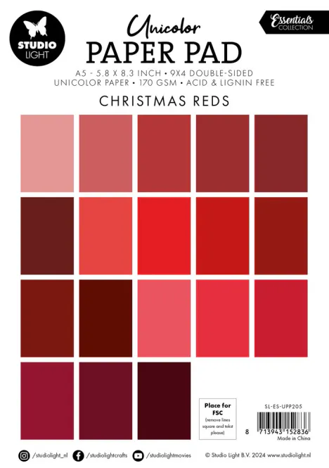 Hovedbilde Studio Light - PP205 - Unicolor Paper Pad A5 - Christmas Reds