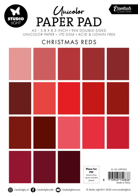 Studio Light - PP205 - Unicolor Paper Pad A5 - Christmas Reds