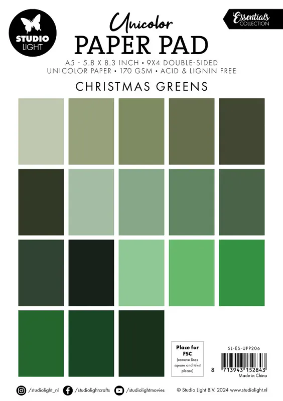 Studio Light - PP206 - Unicolor Paper Pad A5 - Christmas Greens