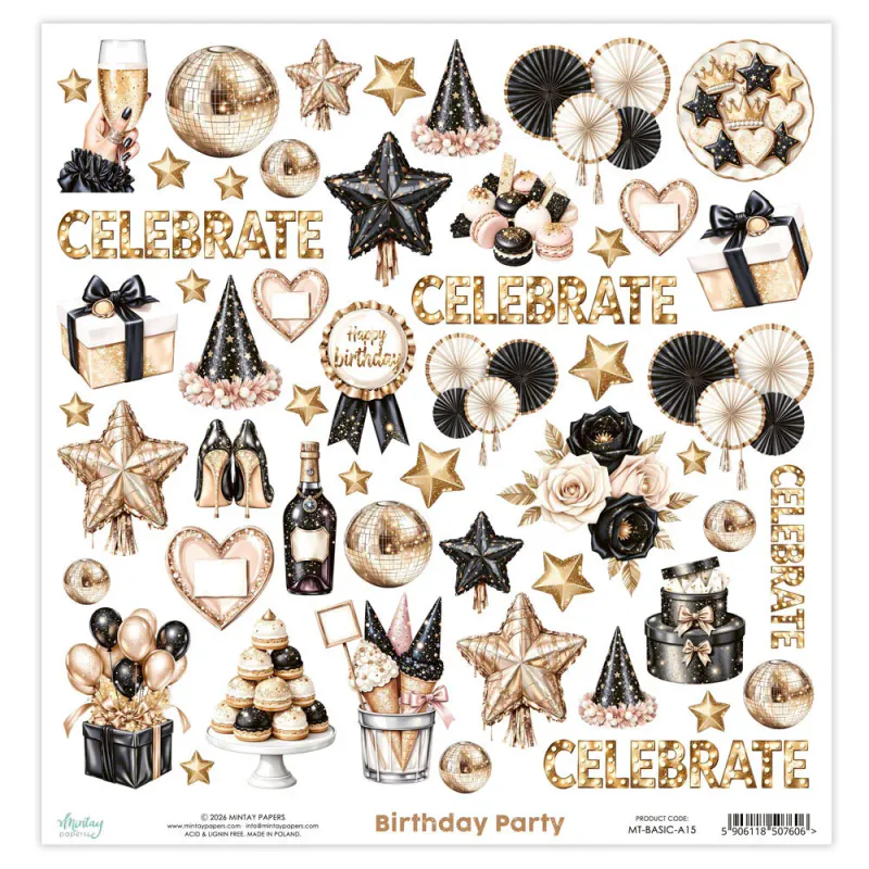 Mintay - 12x12 - Basic Elements - A15 - Birthday Party - Fussy Cut Sheet