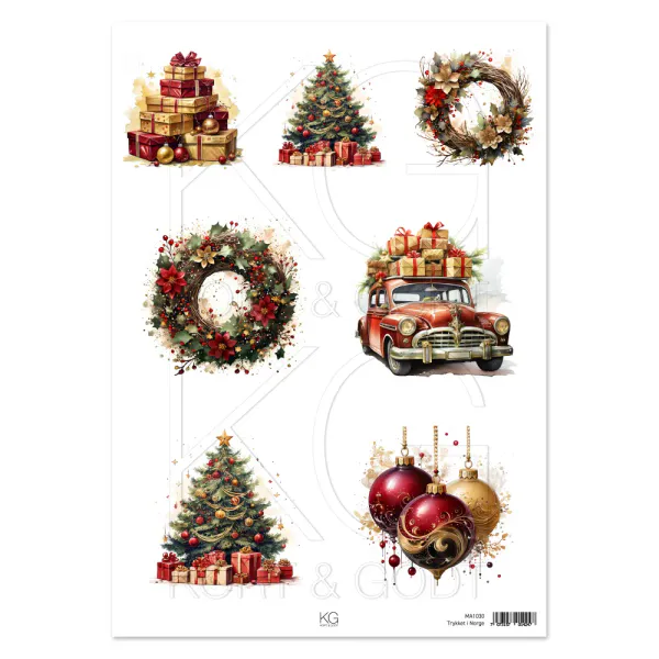 Kort & Godt -  A4 Klippeark - MA1030 - Motivark - Julekrans rød