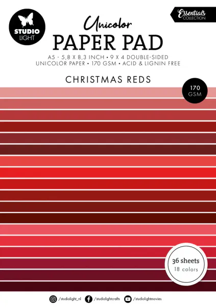 Studio Light - PP205 - Unicolor Paper Pad A5 - Christmas Reds