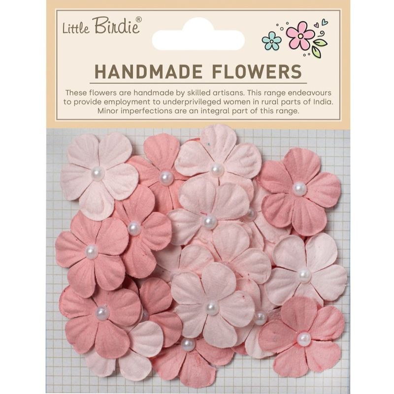 Little Birdie - Handmade Flowers - Embossed Pearl Petals - Pink Passion - 30 stk