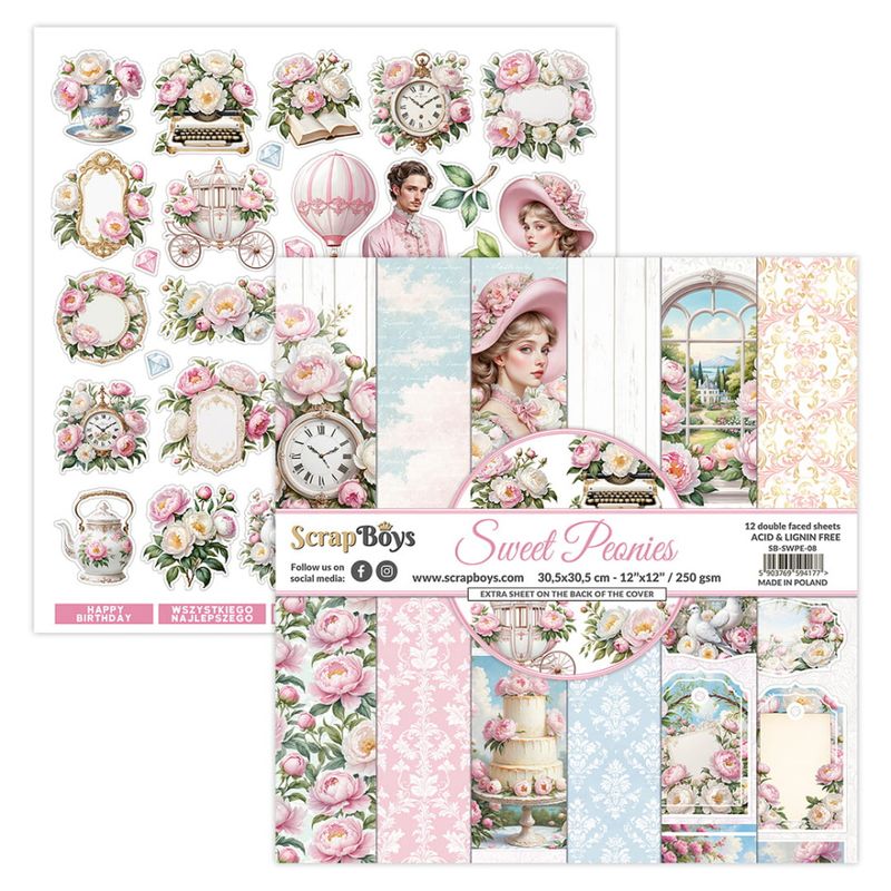 ScrapBoys - Sweet Peonies - 12x12 - Paper Pack
