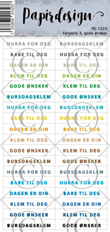 Papirdesign - Klistremerker - 1323 - Fargerik 3, gode ønsker