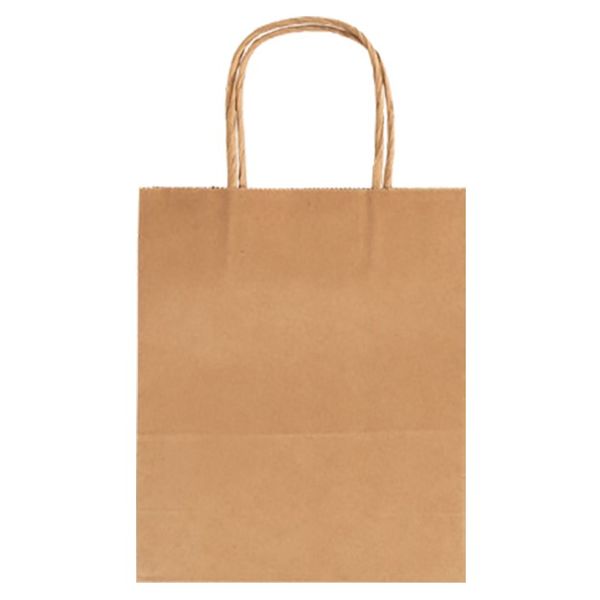 Papirpose med hank - 18 x 8 cm - H: 21 cm - Kraft / Naturfarget - 1 stk