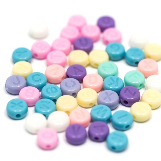 Hovedbilde Kort & Godt - GO1046 - Perler - Bokstav Rund/Flat - Pastell -7mm