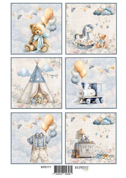 Reprint -  KP0171 - A4 Klippeark - Happiness - Baby boy tags